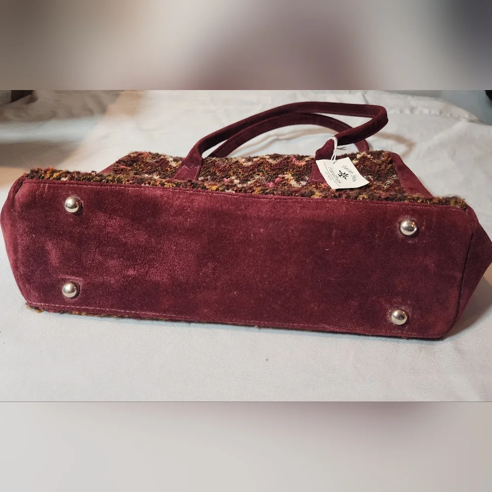 NWT Sarah Shaw Elegant Burgundy Patterned Women's Shoulder Bag 14.5inx10in